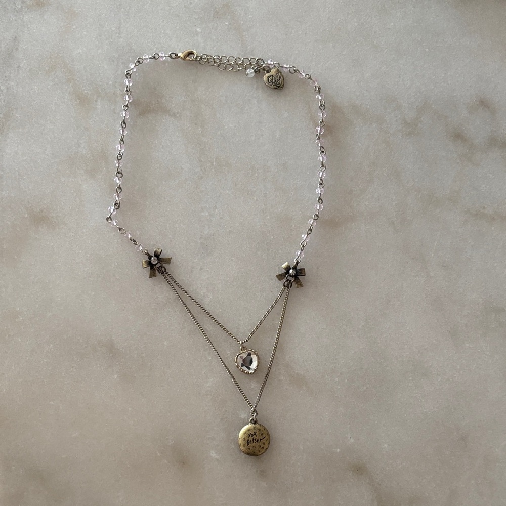 Betsey Johnson Silver Tone Layered Pendant Necklace with Gold Accents